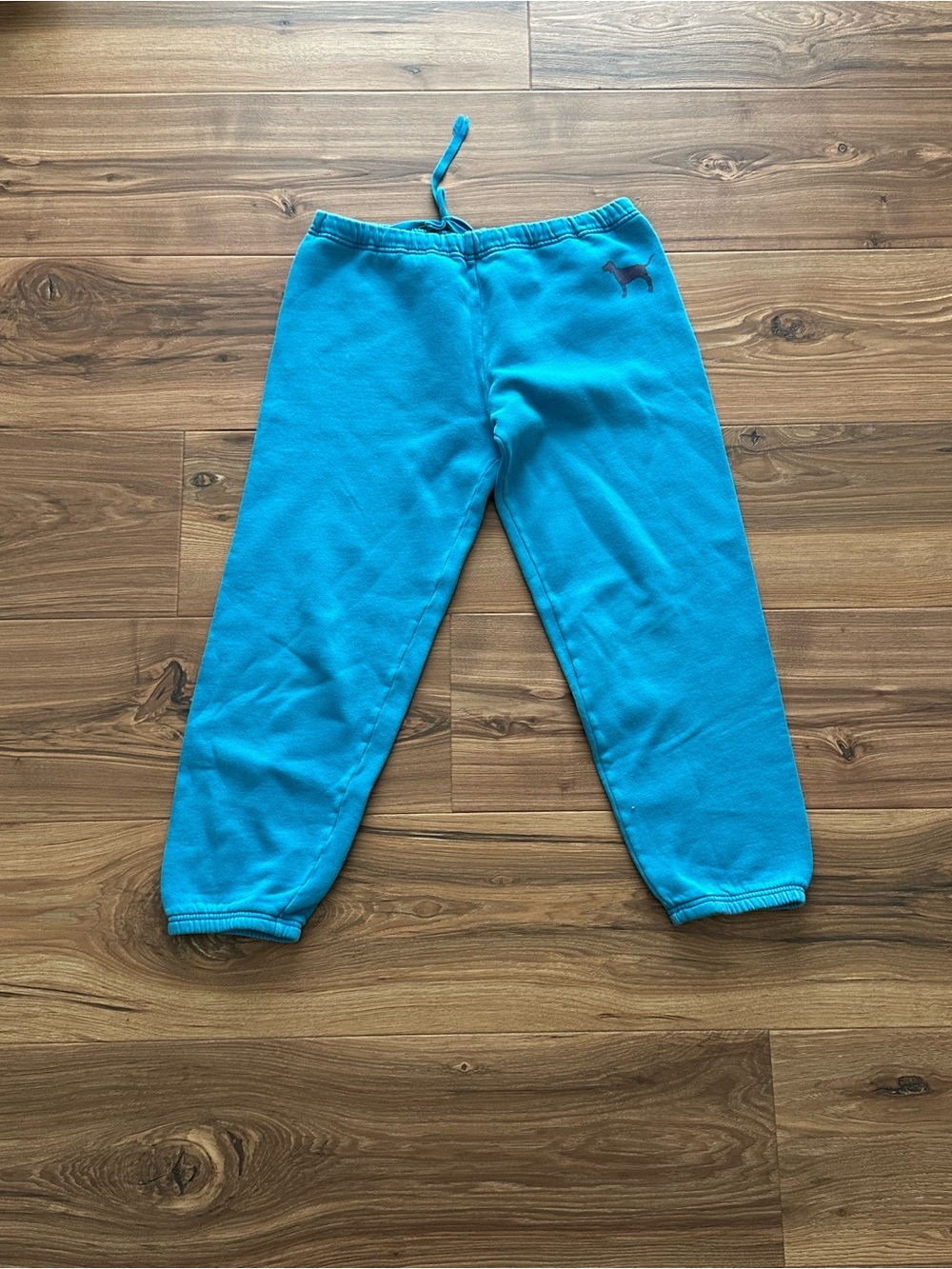 PINK Victoria's Secret vintage Turquoise Blue Fleece cropped Joggers